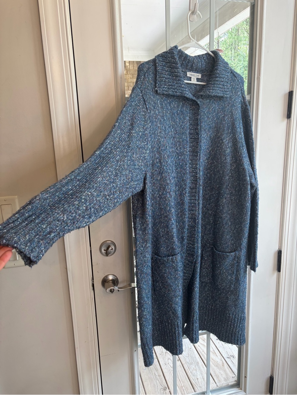Coldwater Creek Speckled Blue Longline Open Cardigan